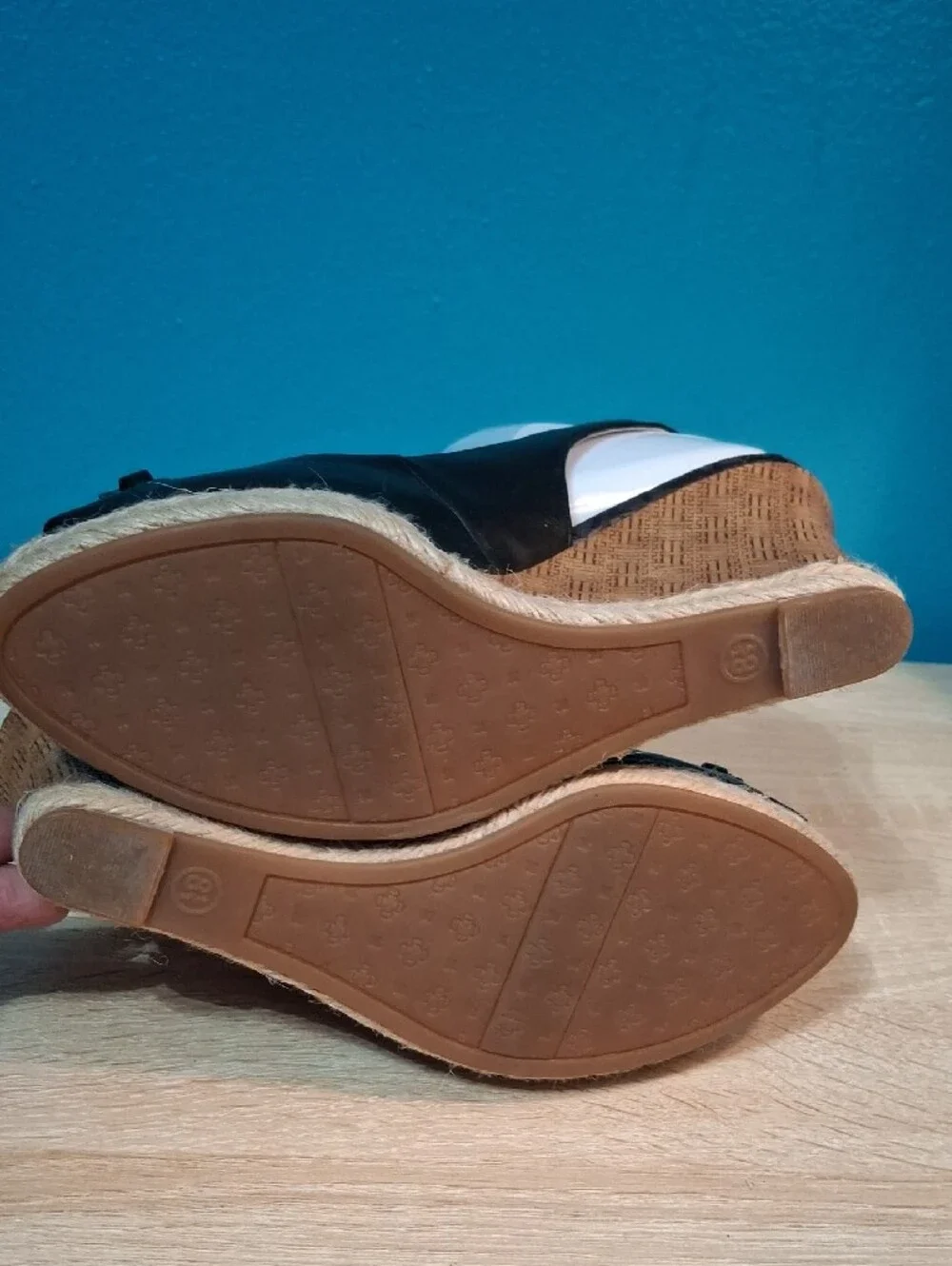 Etienne Aigner Olexa Black Peep-Toe Wedge Slingbacks